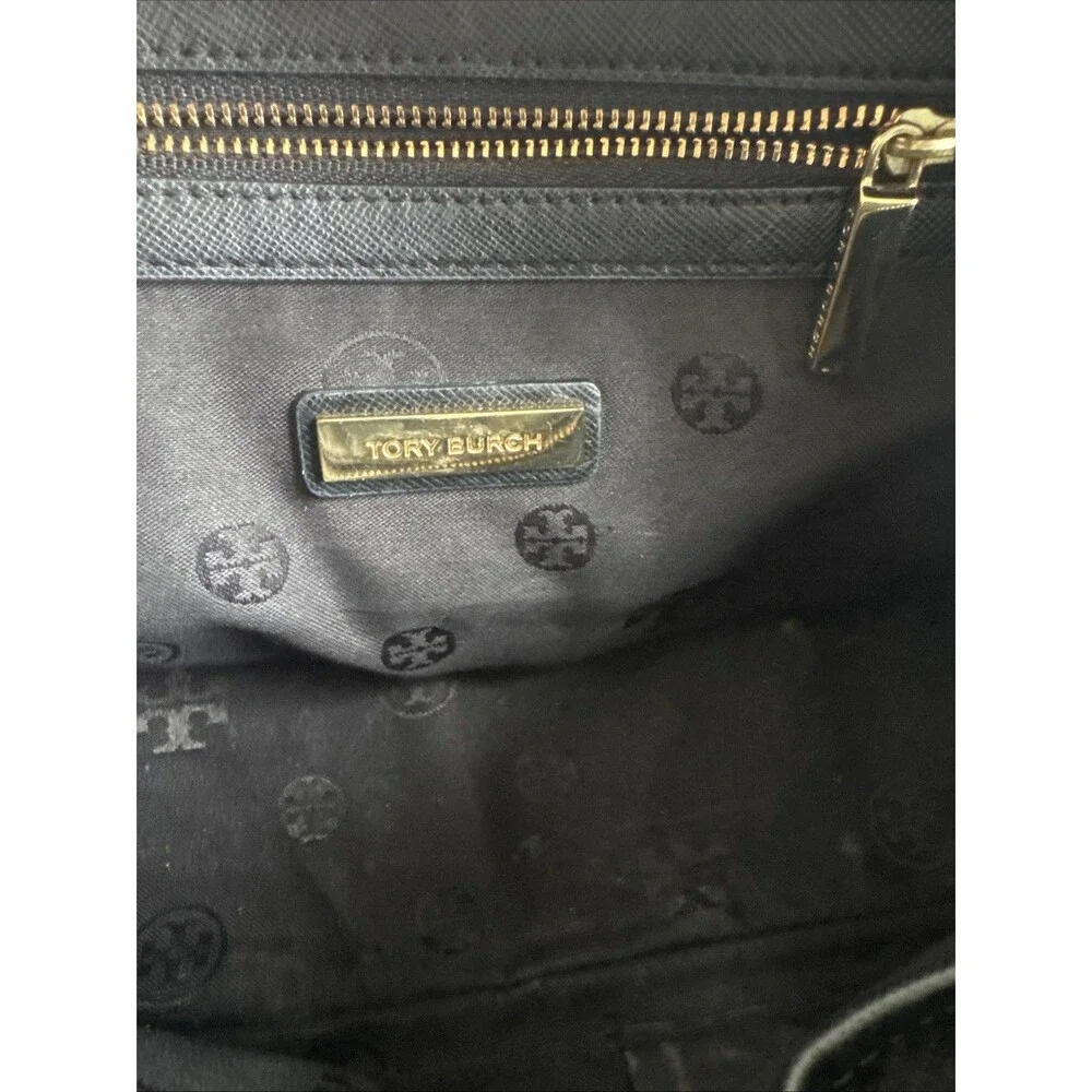 Tory Burch Robinson Lily Satchel Crossbody Bag Black & Beige Saffiano Leather
